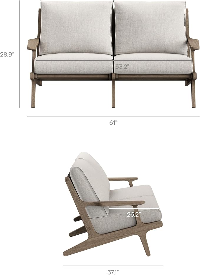 Modway Saratoga 5-Piece Teak Wood Outdoor Furniture Set in Weathered Gray Pebble - Patio Conversation Set with Loveseat, 2 Armchairs, Side Table and Coffee Table