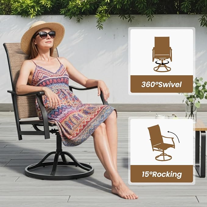 Soohow Patio Dining Set for 4, 5-Piece Outdoor Table and Chairs Set, 4 x Swivel Outdoor Dining Chairs with Paded Textilene and 35"x35" Patio Table with 1.57" Umbrella Hole for Poolside, Backyard