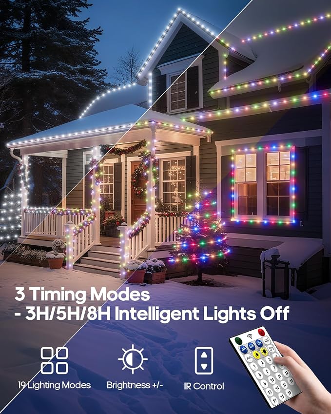 ICRGB Solar Lights Outdoor, 66FT 200LED 1800mah Solar Rope Lights with Remote, Type C, 19 Modes and Timer, IP67 Waterproof for Outdoor Christmas Pool Patio Porch Tree Wedding, Cool White to Multicolor | Type C & Solar, 19 Modes, IP67 Waterproof, With R...