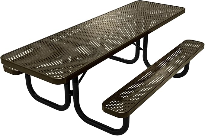 COATEDOUTDOORFURNITURE Heavy-Duty Portable ADA-Compliant Outdoor Picnic Table, Punched Steel Patio Dining Furniture Made in America (8ft Rectangular, Both-Side Handicap, Textured Gold Vein)
