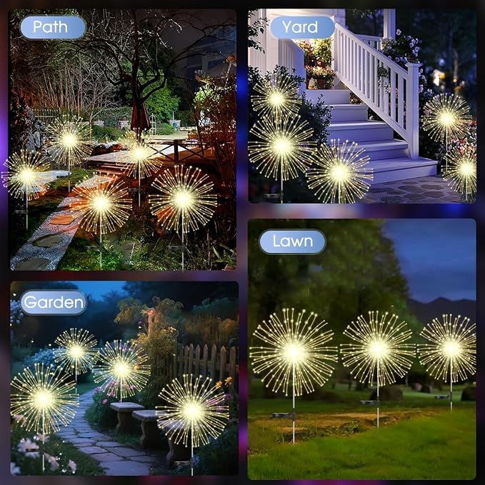 HPUFKOT Solar Garden Lights Outdoor,Waterproof Garden, 2PC 200 LED Twinkling Firework Lights Decorative with 8 Modes,Decor for Yard Patio Pathway Lawn for Yard Outside Fairy Decorative