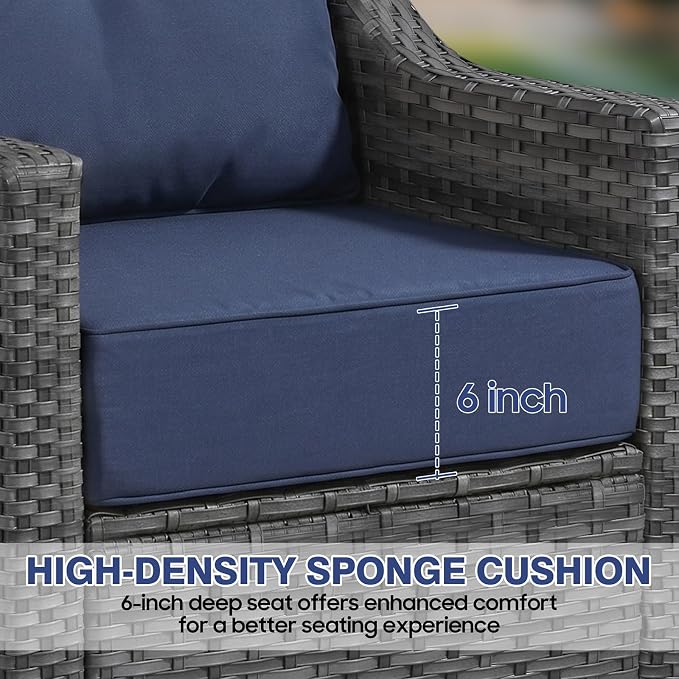 8 Piece Patio Furniture Set, 360°Swivel Glider Patio Chairs Set of 2, Outdoor 2 Wicker Chairs, 2 Ottomans, Sofa ,Side Table All-Weather Wicker Patio Set With 6 Inch Thick Cushions For Balcony Garden