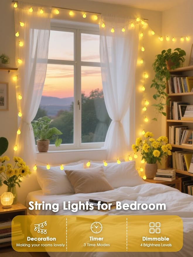 300LED Globe String Lights Indoor 108FT Classroom Lights, Warm White | Fairy Lights Plug in, Remote, 8 Modes, Waterproof, Hanging String Light for Bedroom Wedding Party Christmas Outdoor Decor