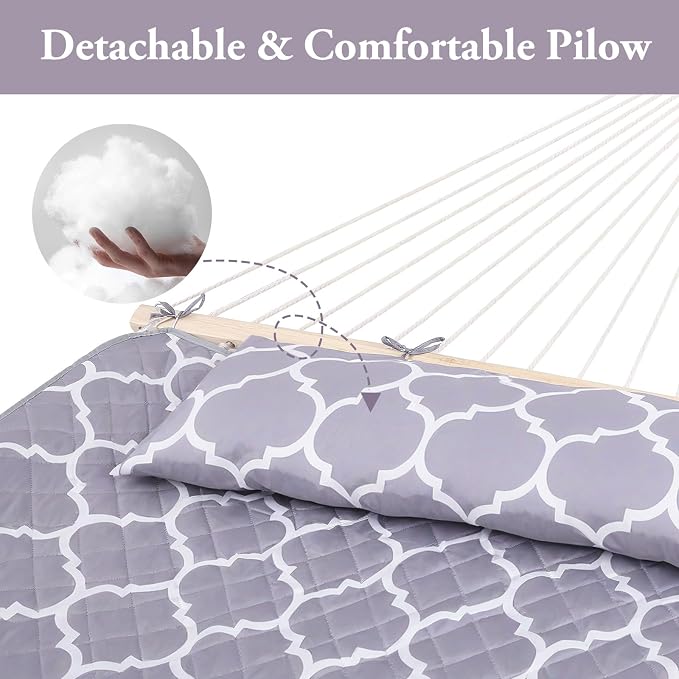Double Hammock Pad and Pillow Set,78" x 55"Polyester Quilted Hammock Pad, Enhanced Comfort for Rope Outdoor Patio, Garden, Beach Hammocks, Grey