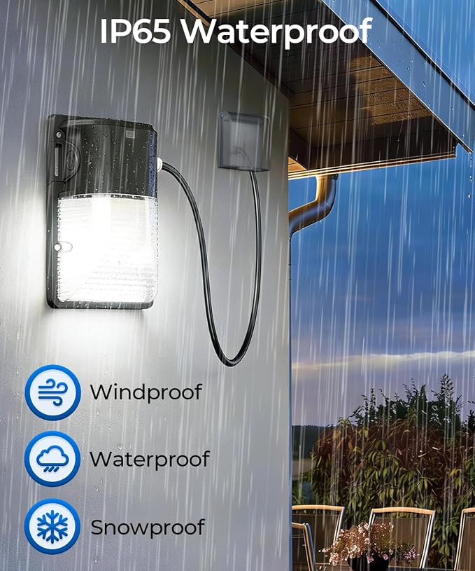 CINOTON 30W LED Wall Pack Light, 6Ft US-Plug, Dusk to Dawn Sensor, 2 Pack | 120Vac, IP65 Waterproof, 6Ft US-Plug, 3600LM, Hardwired Installation, UL Listed, Garage and Porch Security Use