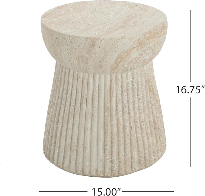 Outdoor Side Table Faux Marble End Table Faux Stone Side Tables Travertine Small Coffee Tables for Indoor Outdoor, Garden Stool Plant Stand for Porch, Backyard Patio, 15"*15"*16.75"-Beige