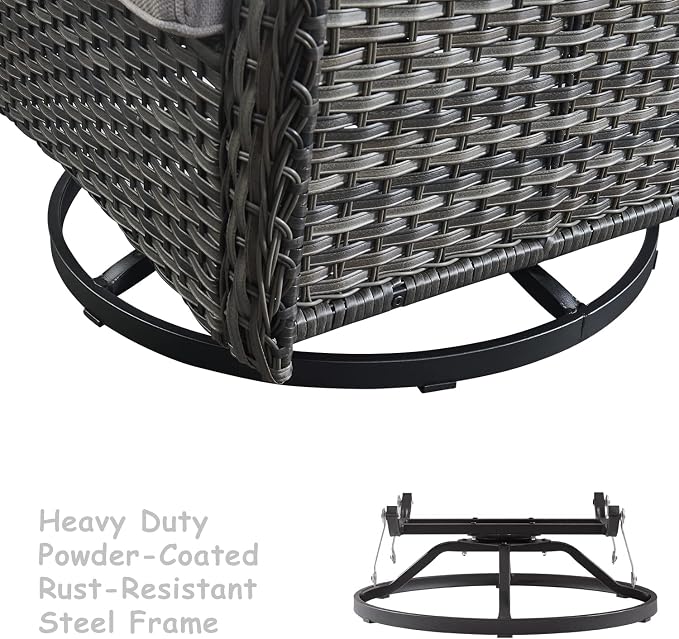 HUMMUH Outdoor Swivel Rocker Wicker Patio Chairs High Back PE Rattan Glider Chairs 4PCS Patio Furniture Set(Grey,Grey)
