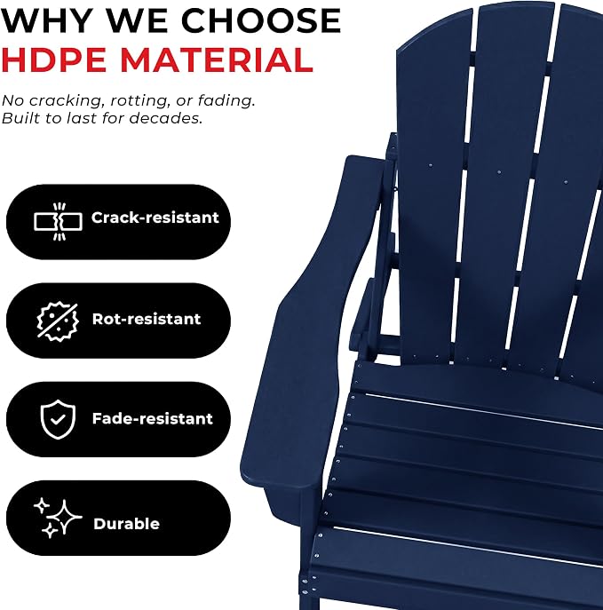 Costaelm Patio Conversation Set, 5 piece Balcony Furniture, Small Patio Firepit Furniture Outdoor Adirondack Square Coffee Table and Chair for Backyard Lawn Porch Pool Garden, Navy Blue