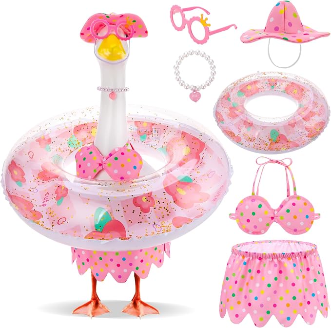 Porch Goose Outfit Summer Hawaiian Fishing Porch Goose Outfit Clothes Costume for 23 In Statue Garden Yard Decor