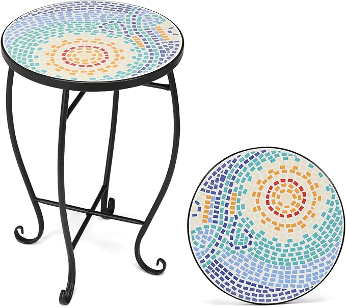Bonnlo Mosaic Side Table Livingroom Coffee Table Plant Table Outdoor Garden Patio Balcony (Sun)