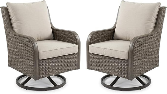Swivel PE Wicker Chair, Outdoor Patio Chair with 360° Rotation & Water-Resistant Cushion for Porch, Deck, Balcony – All-Weather Handwoven Design (Beige, 2 -PCS)
