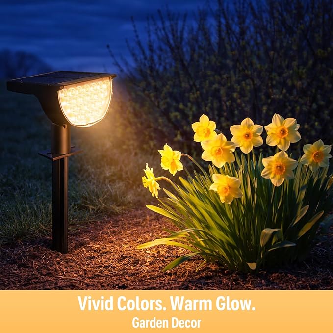 GKGG Solar Lights Outdoor Waterproof IP65, Solar Powered 76 LED 3 Lighting Modes Solar Spot Lights Outdoor for Yard Garden Landscape Pathway (Warm White, 6 Pack)