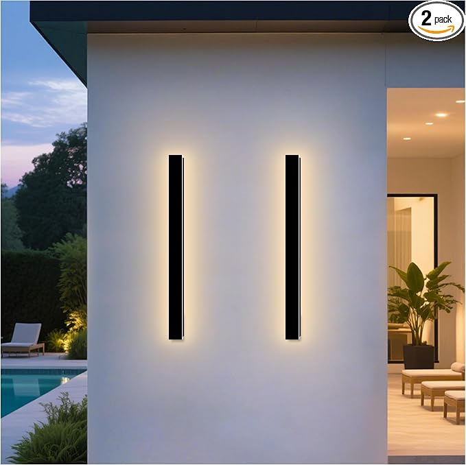 Modern Outdoor Wall Lights, 2Pack 39.4Inch LED Outdoor Sconce Lights | Long Outdoor Light Fixtures Wall Mount 3000K Exterior Sconce IP65 Waterproof Black Outside Porch Lights for House Garage