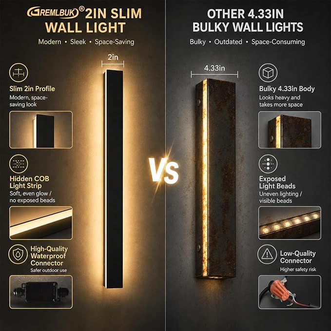 31 Inch Outdoor Wall Lights Set of 2, Long Modern Wall Sconce LED IP65 Waterproof Outdoor Wall Lamp 3000K Modern Wall Mount Exterior Light Fixture for House Garage