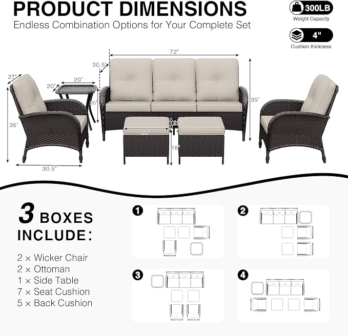 Joyside Wicker Patio Furniture Set, 6 Piece Outdoor Furniture Set with Thickened Cushions, High Back, Deep Seating, Wide Armrest, Rattan Outdoor Chairs for Porch, Deck