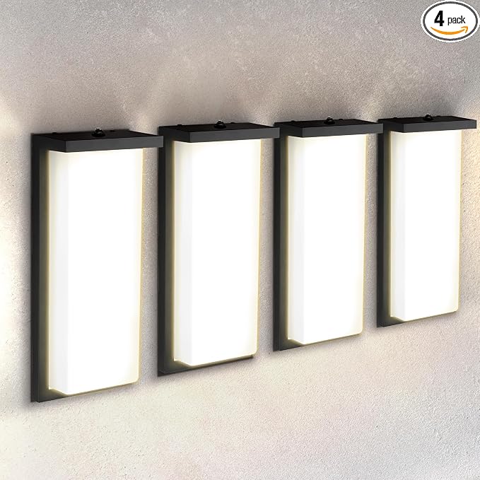 ASD LED 14" Outdoor Wall Light, Dusk to Dawn Front Door House Sconce | 3CCT, Photocell, Waterproof, ETL Listed | 20W 1900LM 3000-5000K 120V | Exterior Lighting Fixture, Porch Lamp | Black, 4 Pack