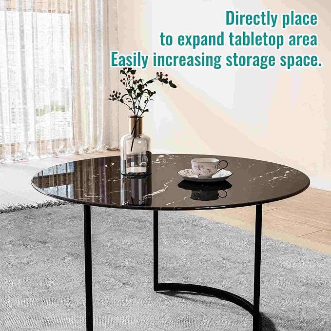 32 Inch Round Black Marble Glass Table Top, 8mm Thick Tempered Glass Tabletop for Dining Tables, Coffee Tables, Patio Tables