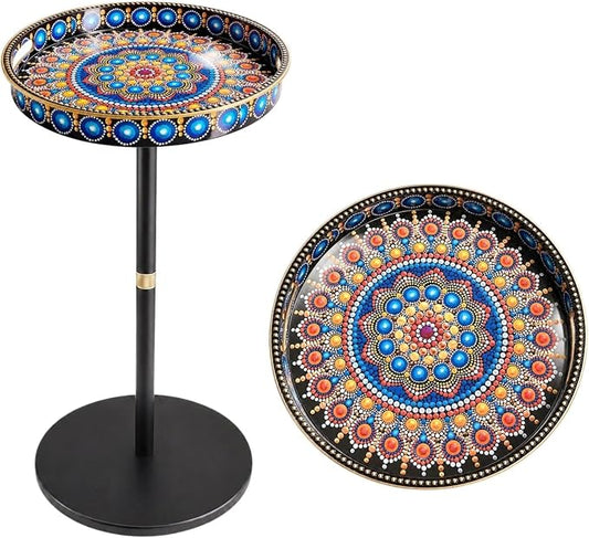 Gesodant Boho Single Leg Round Side Table with Tray Top, Pedestal Drink Table for Small Spaces, Aesthetic Accent Nightstand for Living Room, Bedroom, Corners, and Office (Peacock)