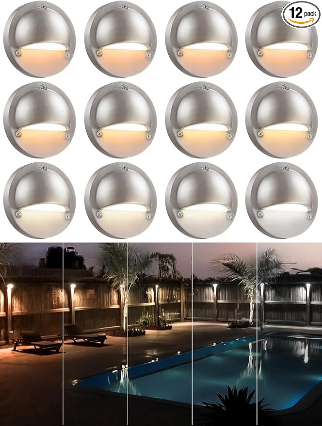 LEONLITE 12-Pack 5CCT 3.74inch Low Voltage LED Deck Light, Satin Nickel | 180LM, 12-24V AC/DC, CRI90, UL Listed, Die-cast Aluminum Housing, Frosted Glass Lens, 1800K/2700K/3000K/4000K/5000K