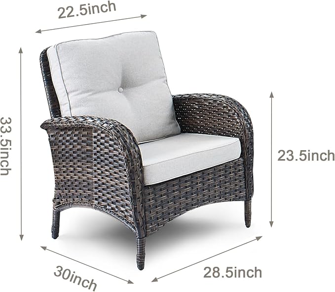 HUMMUH 5 Pieces Patio Furniture Set Wicker Outdoor Bistro Chairs with Ottomans Glass Top Side Table,Outdoor Conversation Set for Porch Deck Backyard Poolside