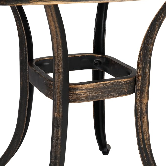 Patio Side Table,21.3” Outdoor Side Table, Cast Aluminum All-Weather Patio Side Table Small Outdoor Table Bistro Table with Umbrella Hole and Antique Design for Outside, Porch, Balcony, Patio, Bronze