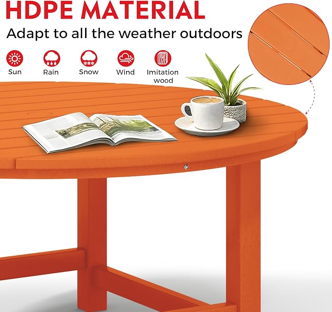 Costaelm Patio Conversation Set, 5 piece Balcony Furniture, Small Patio Firepit Furniture Outdoor Adirondack Round Coffee Table and Chair for Backyard Lawn Porch Pool Garden, Orange