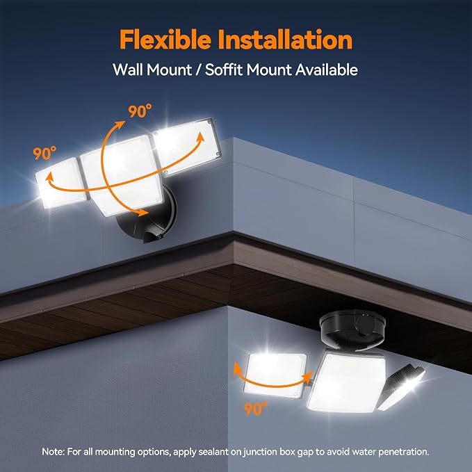 85W 10000LM Switch Controlled Outdoor Flood Lights, 4-Head Super Bright LED Security Light, 5000K Daylight, IP65 Waterproof Hardwired Exterior Light for Outside Garage Yard (Black)