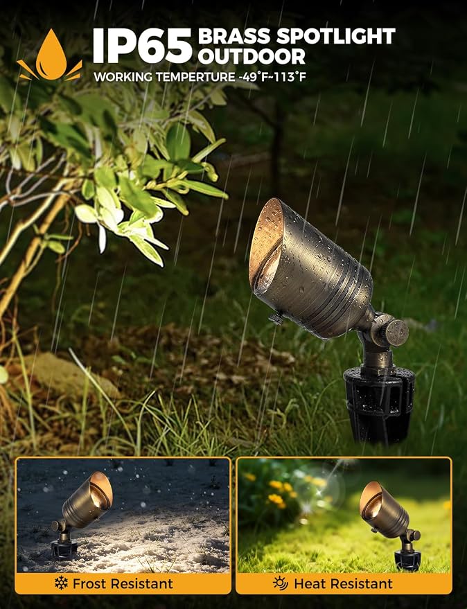 COLOER Brass Outdoor Spotlights,12V LED Low Voltage Landscape Lighting with 5W 2700K Aluminum MR16 Bulb, IP65 Waterproof Landscape Spot Lights for Yard,Garden,Tree, Small Size (12 Pack with Bulb)