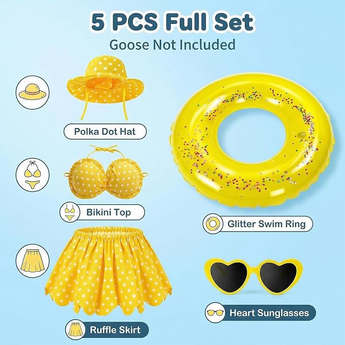 Hikkcos Bikini Porch Goose Outfits Summer Goose Clothes with Swimsuit Floatie Hat Sunglasses for 23" 17" Plastic Duck Statues Costumes, Garden Decor for Outdoor