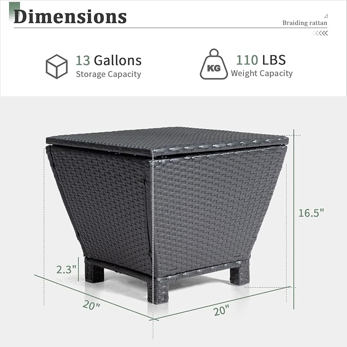 Outdoor PE Wicker Side Table with Storage, Small Patio Storage Bin Container for Hose Cushion Towel (Black)