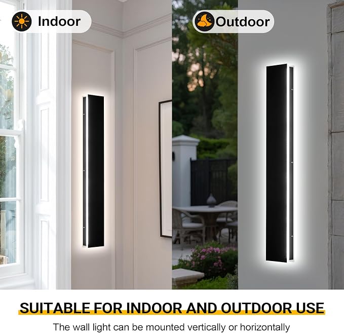 23.6in Modern Outdoor Wall Light,AioTio Upgraded 4.72in Wide Outdoor Wall Sconce,Dimmable Waterproof IP65 Long LED Linear Black Garage Lights,Exterior Wall Lighting fixtures for House,Front Door,Porch