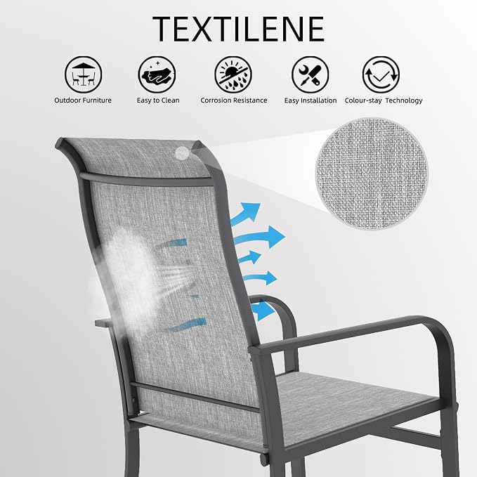 7 Piece Gray High Back Wide Patio Chairs and 63" Metal Rectangle Table | 63" x 38" Metal Rectangle Dining Table, High Back Wide Patio Chairs, All Weather, for Tall People