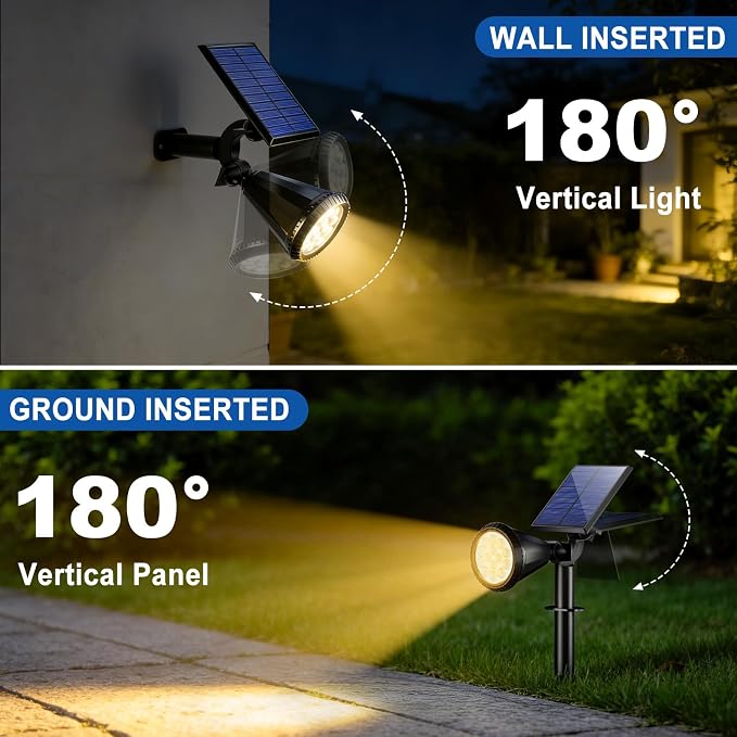 Solar Spot Lights Outdoor Waterproof IP65, Flag Landscape Spotlights | 2 Pack 4 Lighting Modes Solar Powered Spotlights Auto On/Off,Solar Garden Yard Pathway Wall Uplights for Outside,Warm White