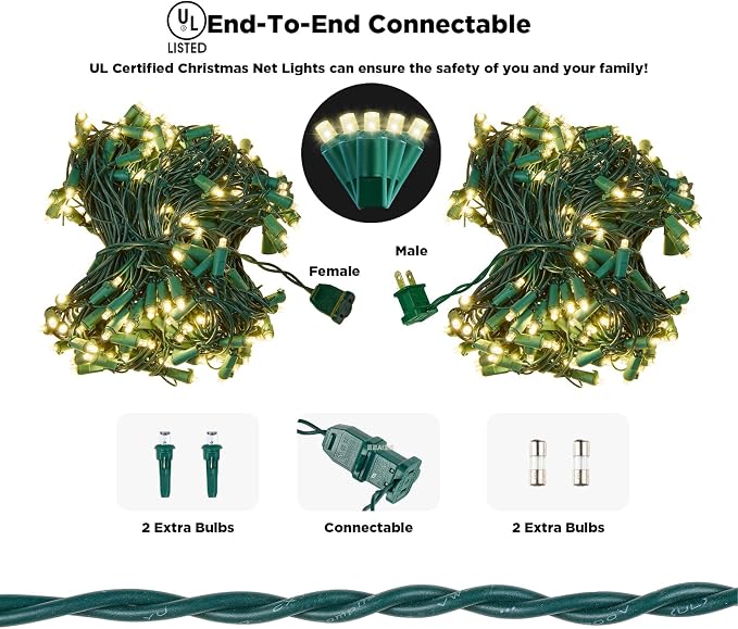 Led Net Lights Christmas Lights Outdoor 200Led 9 ftx 6ft Upgraded WarmWhite Christmas Net Lighting, Waterproof 5mm LED Wide Angle Outdoor Indoor Mesh Net Light for Trees, Bushes, Shrubs Decorations