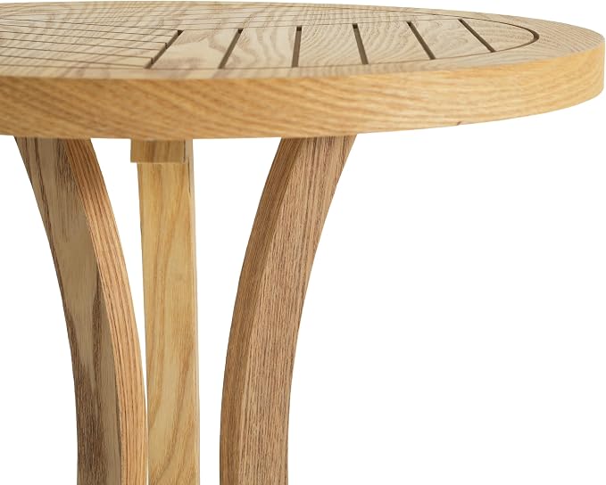 Natural Finish Round Wood Accent Table Farmhouse Elegant Curved Base Side End Table for Living Room, Bedroom, or Patio