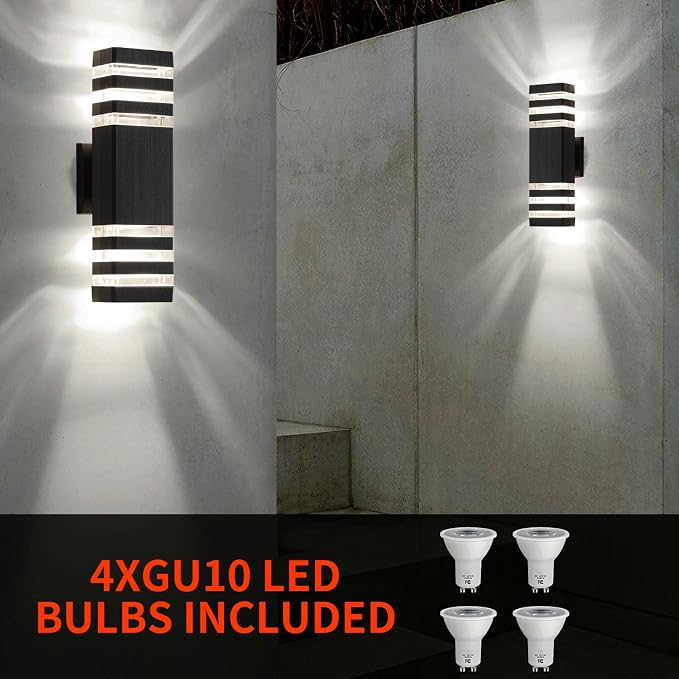 1 Pack LED Square Up and Down Lights Outdoor Wall Mount Light, 3-Layer Black Modern Outdoor Lights for House, IP65 Waterproof Aluminum Exterior Lamps for Front Porch Garage, Warm White 3000K