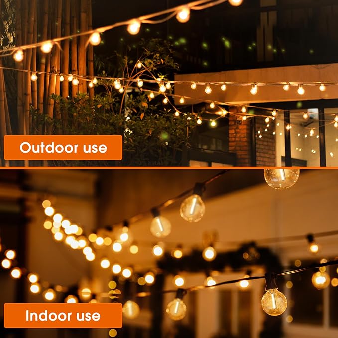 addlon 50FT Outdoor String Lights 27 G40 LED Bulbs Dimmable Waterproof | Shatterproof Globe Bulbs Dimmable, Hanging Patio Lighting for Outside Backyard Garden Deck Balcony Porch Cafe Bistro Pergola