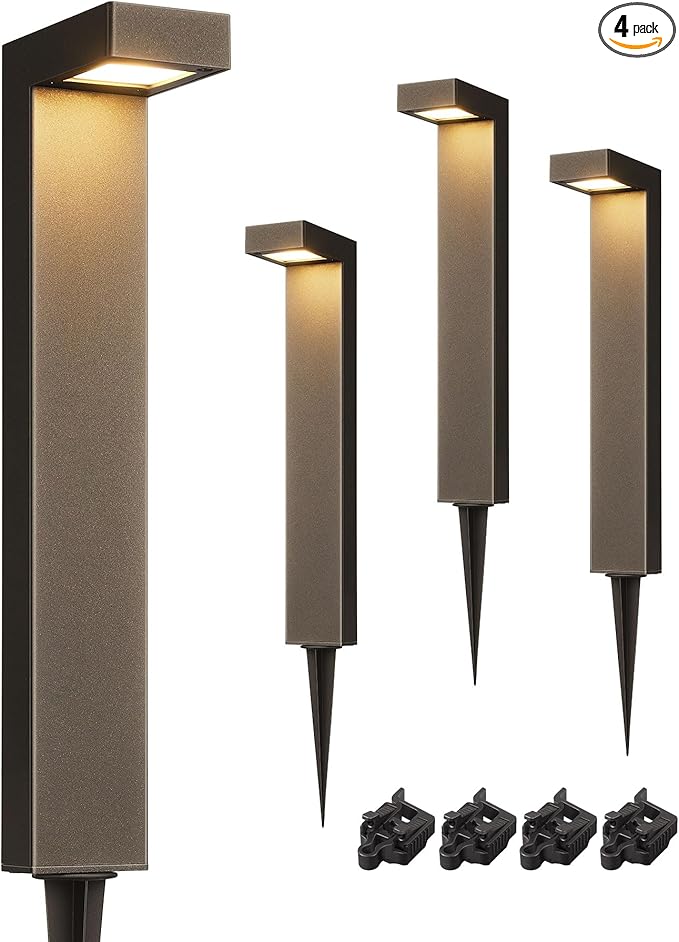 EDISHINE Low Voltage Pathway Lights, LED Outdoor Landscape Lighting 4 Pack | 3000K 3.2W 12V, 50,000H, with Connectors, Modern Style, Waterproof Cast-Aluminum for Walkway, Driveway, Garden, Path, Yard