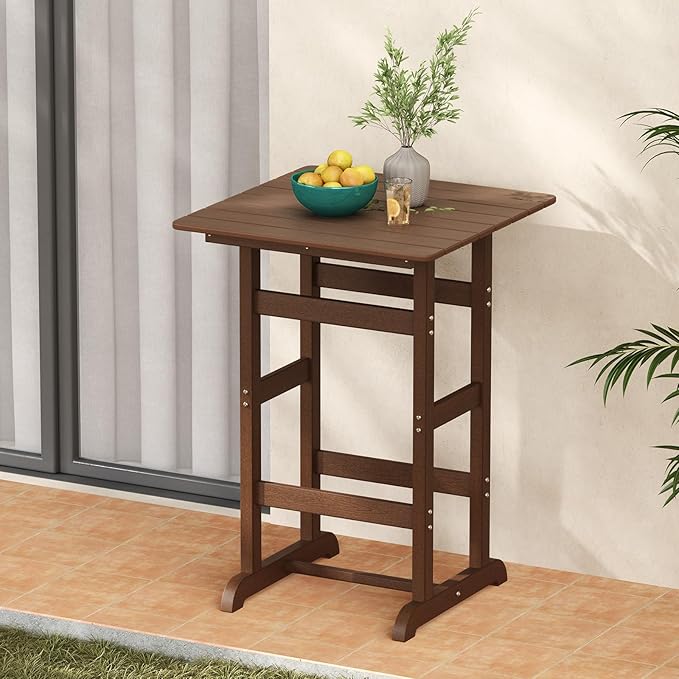 Tangkula 30" x 30" Square Bar Table, Patio HDPE Bar Height Dining Table w/Slatted Tabletop, Outdoor All-Weather High-Top Bistro Table for Poolside, Backyard, Balcony