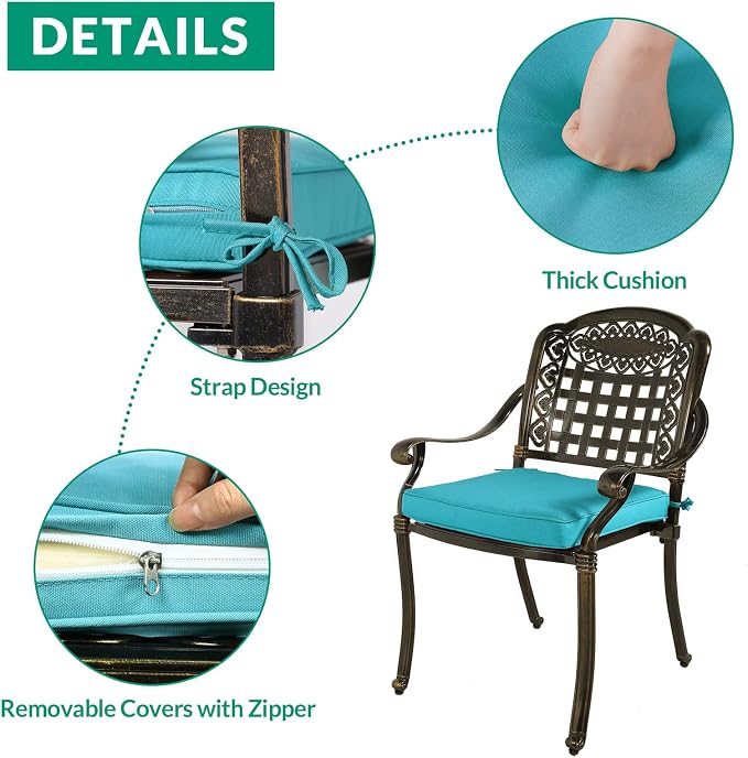 VIVIJASON 9-Piece Outdoor Dining Set, Cast Aluminum Retro Patio Furniture Table and Chairs Set for 8, Include Large 94.5" Rectangular Dining Table and 8 Chairs with Umbrella Hole, Ocean Blue Cushion