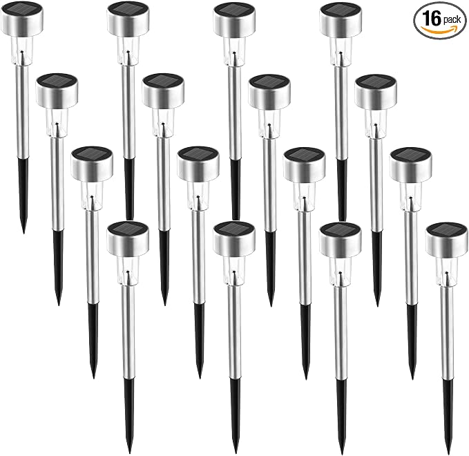 SOLPEX 16 Pack Solar Lights Outdoor, Stainless Steel Solar Pathway Lights | Solar Lights Outdoor Waterproof ,LED Landscape Lighting Walkway for Landscape/ Patio/Lawn/Yard/Driveway-Warm White
