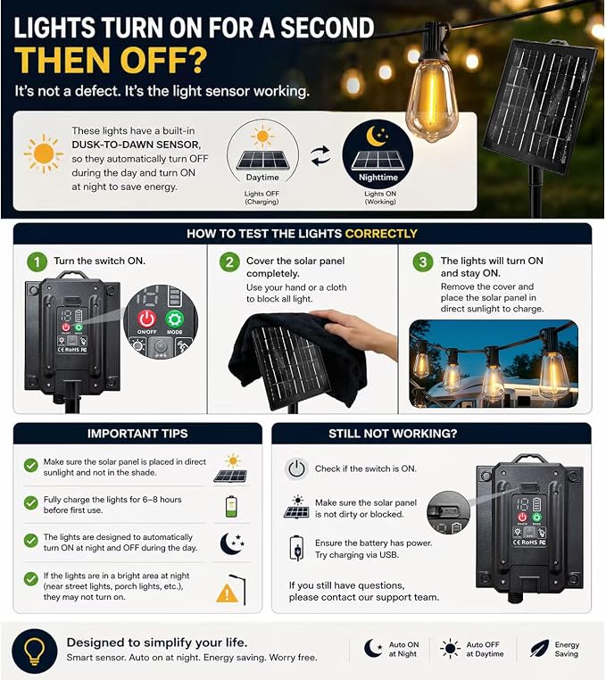 200FT Solar String Lights Outdoor Waterproof with Remote & Timer, LED Shatterproof ST38 Bulbs, USB & Solar Powered Patio Lights for Backyard, Porch, Garden, Wedding, Christmas Decor