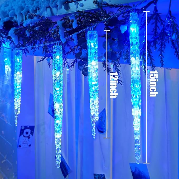 Brightown Icicle Lights for Outside with Remote, 20ft 100 LED 20 Tubes Connectable Ice Shape Hanging Christmas Lights for Tree Patio Roof Holiday Decor, Blue and White