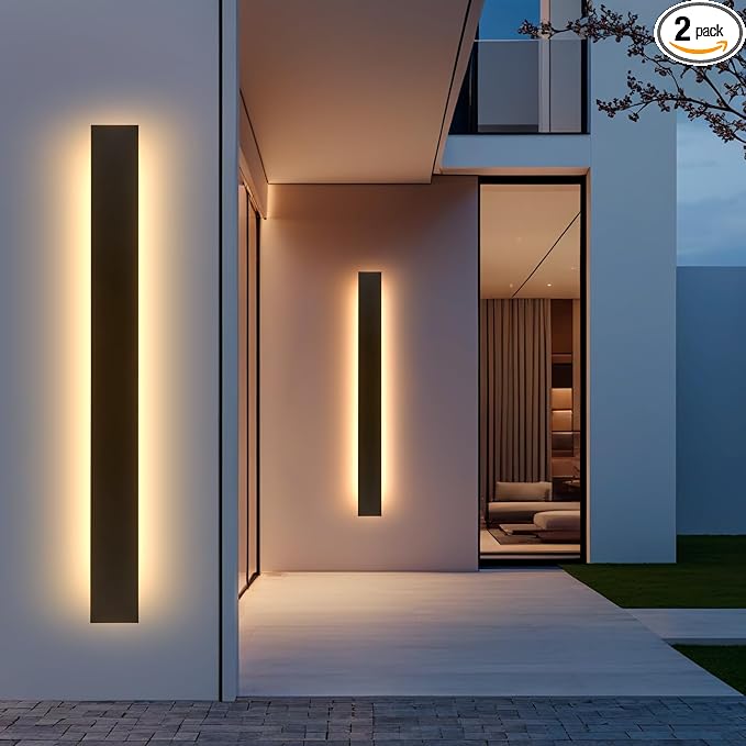 AioTio 70.8in 2pcs Outdoor Wall Lights, Upgraded 4.72in Wide Black Exterior Light Fixtures Wall Mount,Waterproof Modern Porch Light,3000K Long Strip LED Linear Outdoor Sconces Lighting for House