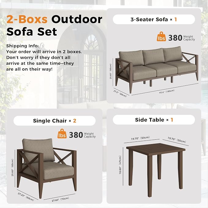 Aluminum Outdoor Patio Furniture Set with 5.2" Thick Cushions, 6-Piece Outdoor Sectional, Patio Conversation Sets for Backyard,(Brown,5 Seats)