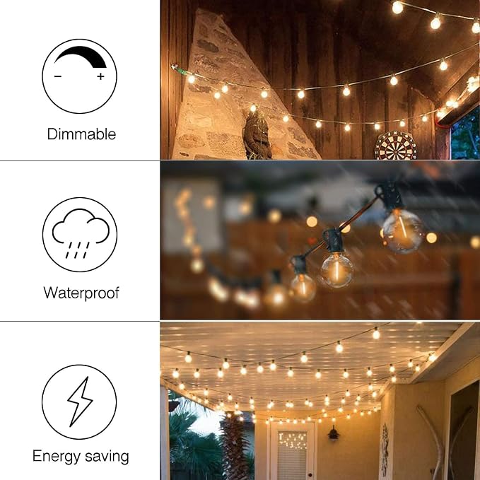 100FT G40 Globe String Lights, 2700K LED Outdoor Patio Lights String with 50 Dimmable Shatterproof Bulbs, Waterproof Connectable Hanging Lights for Backyard Porch Balcony Party, E12 Socket Base