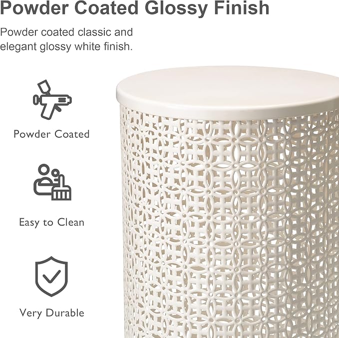 Glitzhome Outdoor Side Table Set of 2, Decorative Garden Stool for Patio, Heavy Duty Metal Frame Accent Table Modern End Table, Cream White | Decorative Garden Stool