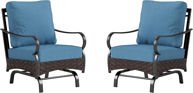 PHI VILLA Rocking Patio Sofa Chairs - 2 PCS Outdoor Rocking Armchairs, Patio Seating with High Back Deep Seat for Porch Deck Balcony