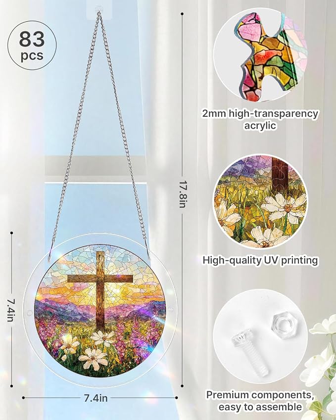 Acrylic Suncatcher Puzzle, Garden of Holy Light-7.4 in | DIY Suncatcher Puzzle Kits for Adults, Acrylic Jigsaw Puzzle Suncatcher, Garden&Window Hanging Decor, Unique Gift