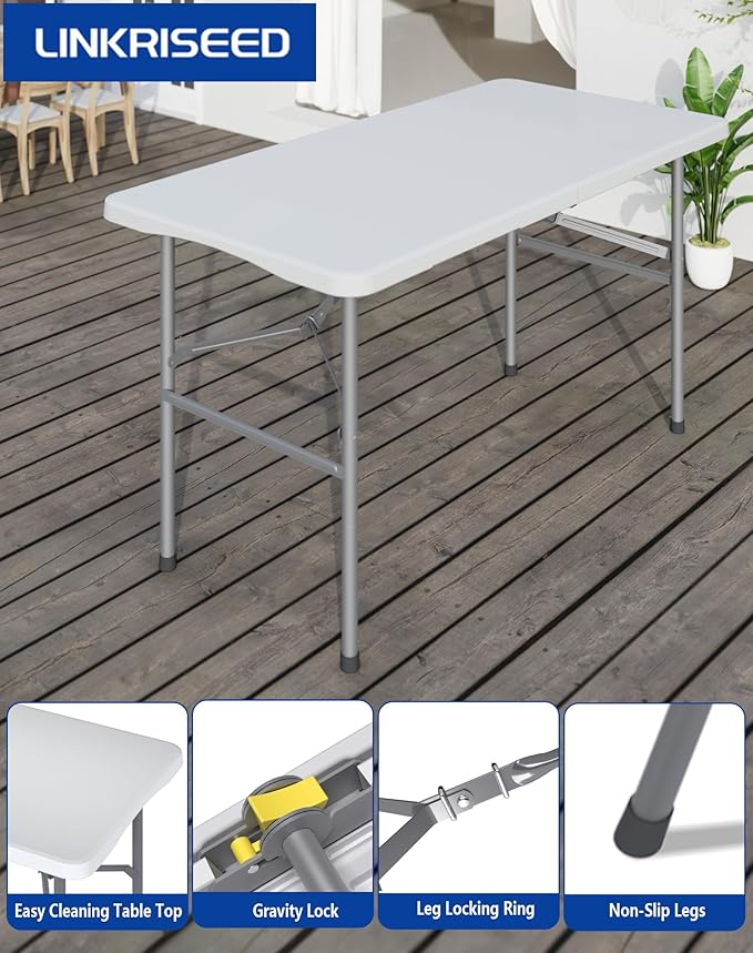 4FT Folding Tables – Heavy Duty Portable Foldable Picnic Table with Built-in Handle, 450 lb Capacity – Ideal for Events, Parties, Crafts, Camping & Dining (10-Pack, White)